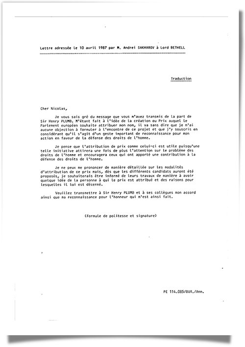 Letter to Sakharov on the Sakharov Prize