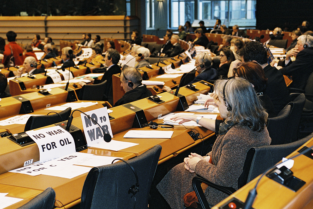 Plenary session in Brussels - Protest