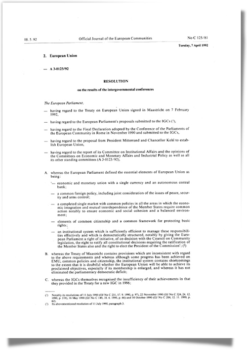 1992 Klepsch resolution Maastricht