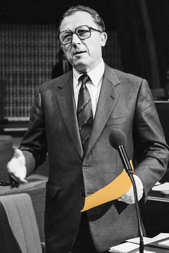 The President of the European Commission Jacques Delors during a session in Strasbourg in May 1986
