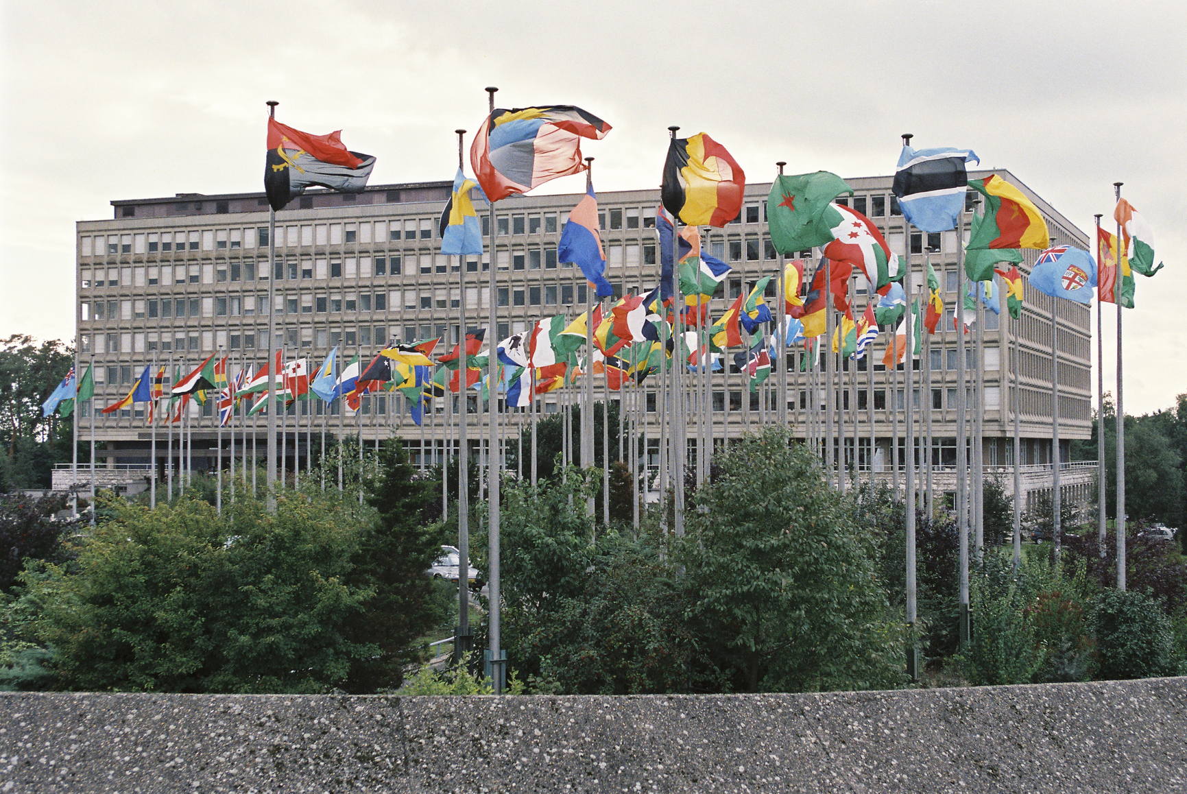 Flags in front of the Schuman Building in Luxembourg